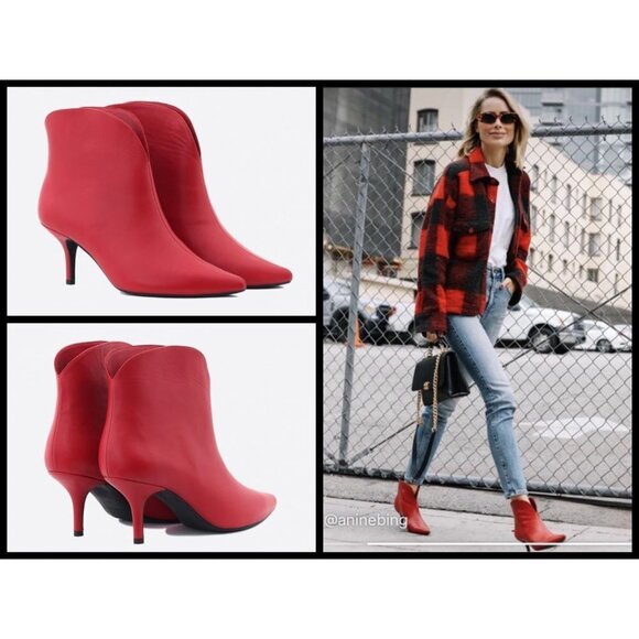 💕ANINE BING💕 Annabelle Boots 100% Leather Pointed Toe Ankle Booties Red 40 - Picture 4 of 17
